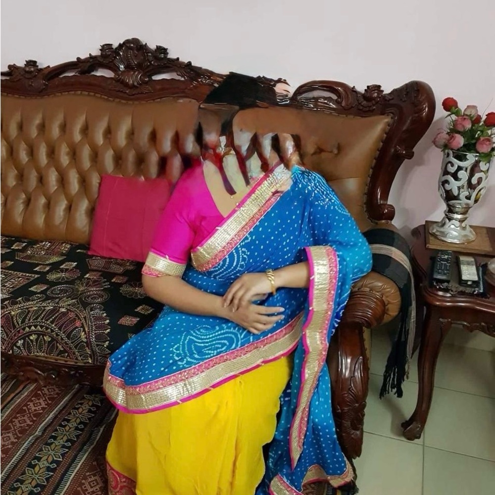 Elegant half and half Chiffon saree with readymade blouse